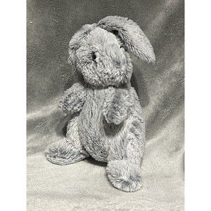 Rabbit Plush Stuffed Bunny Gray Suede Feeling Inner Ear 9” White Tail Easter